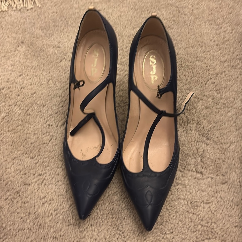 SJP Blythe heels, navy blue, t-strap, good condition